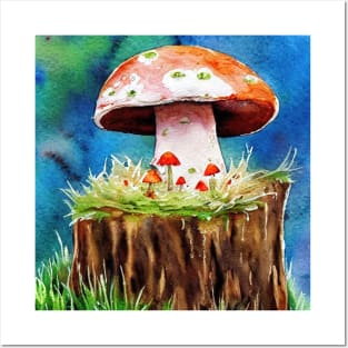 Brown Mushrooms Growing on a Stump Posters and Art